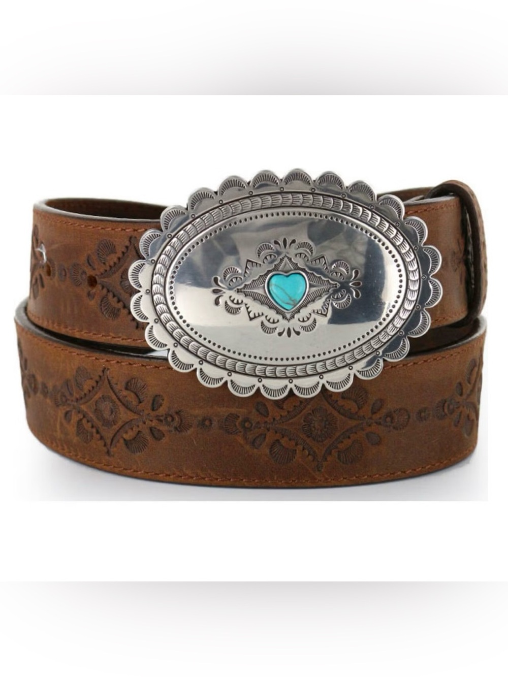 JUSTIN WOMEN'S NAVAJO HEART LEATHER BELT